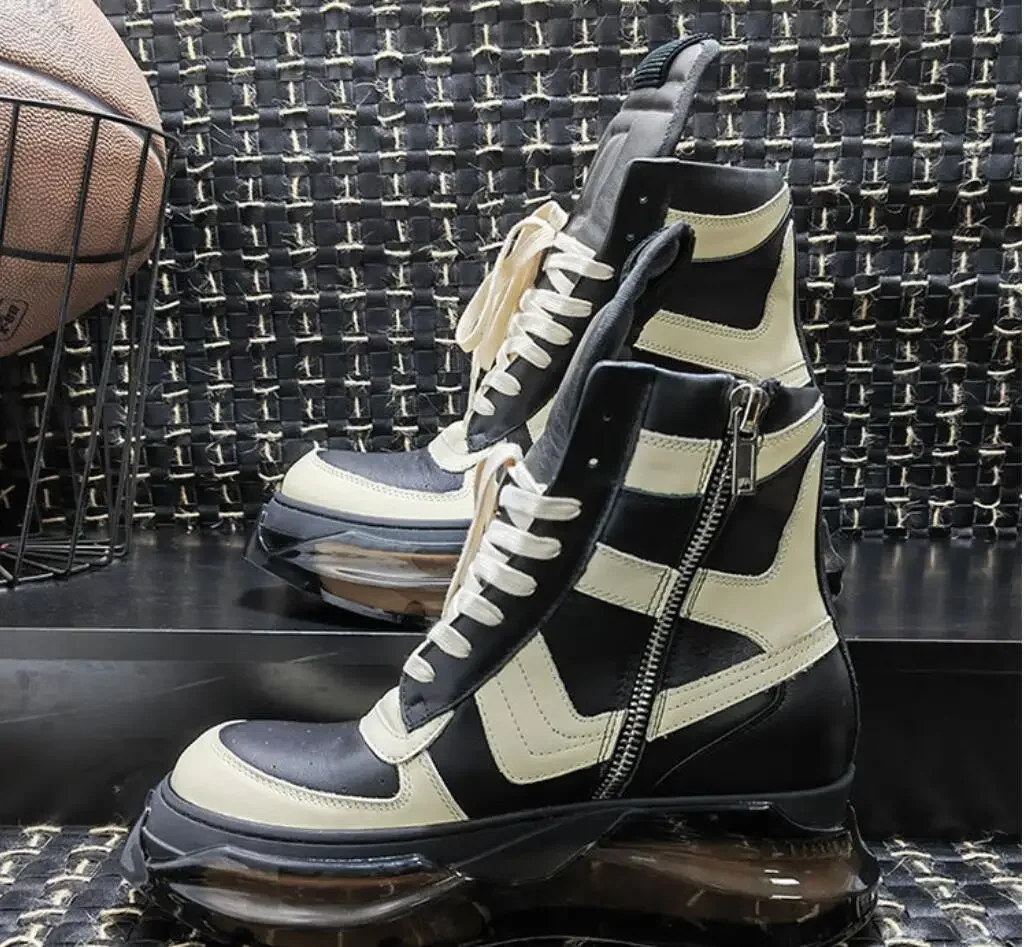 Men Women Boots Ankle Genuine Leather Motorcycle Shoes Platform Thick Sole Increase High Street Vintage Luxury Sneakers Owens view 6