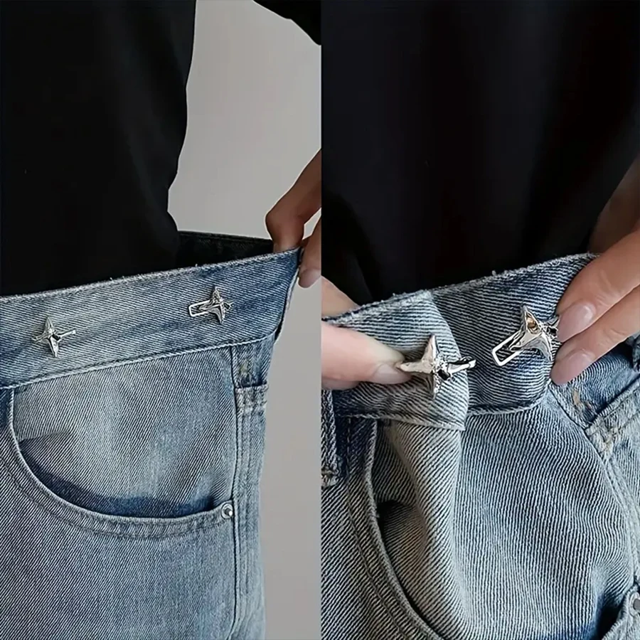 Four-Pointed Star-Shaped Waist Tightening Buckle, Adjustable Belt Buckle, Suitable for Fashionable Jeans, Practical Fixed Belt Buckle