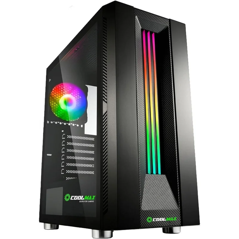 cool max pc, Mid-, 1 Pre-Installed Fan, Tempered Glass, RGB gaming case full tower black