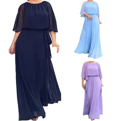 Plus Size długie sukienki eleganckie luksusowe luźne półrękaw z okrągłym dekoltem Maxi sukienki wieczorowe do klubu na imprezę damskie ubrania