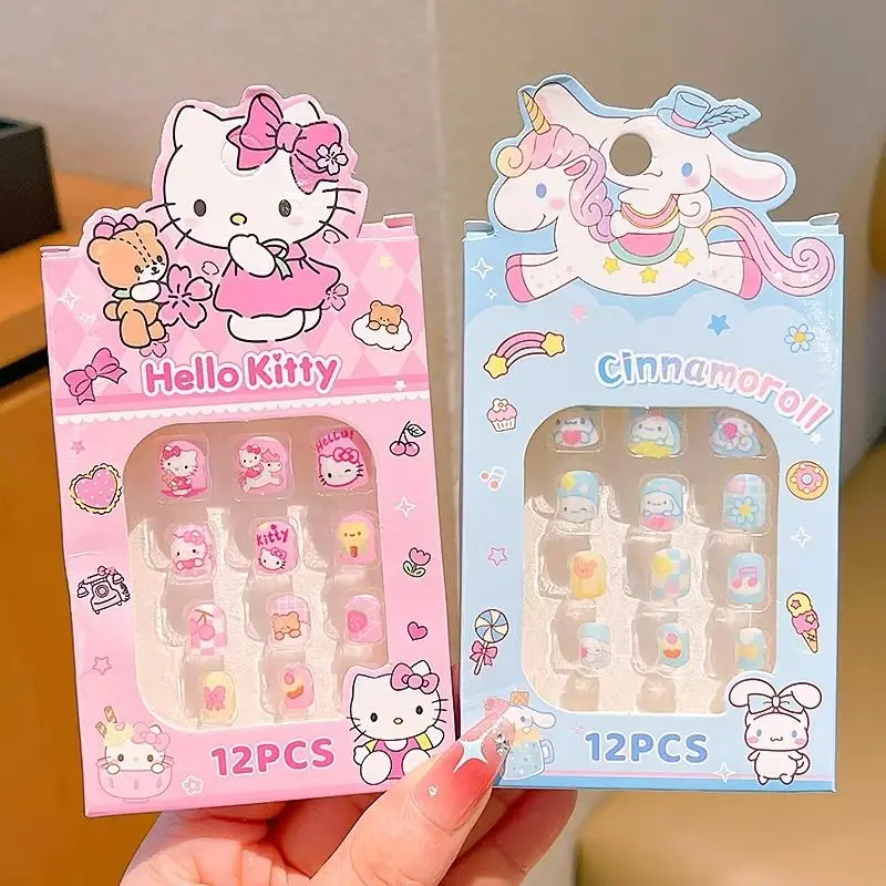 12 قطعة سلسلة سانريو للأطفال أظافر وهمية جميلة للأطفال ملصقات أظافر رائعة لطيف كورومي بلدي ميلودي اضغط على الأظافر #3