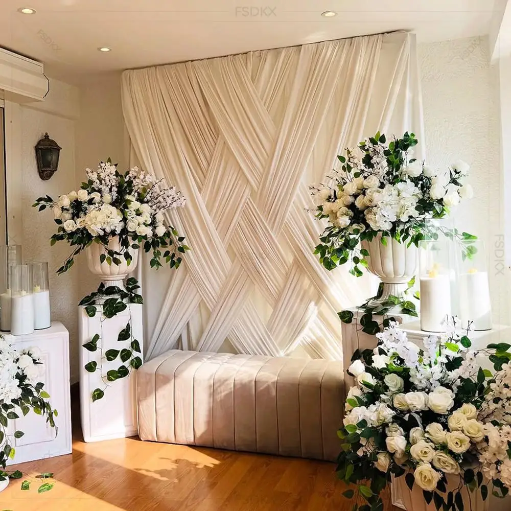 Wedding Curtains Backdrop Party Decoration Wedding Arch Drapery Fabric Backdrop Silk Flower Curtain Backdrop for Decoration