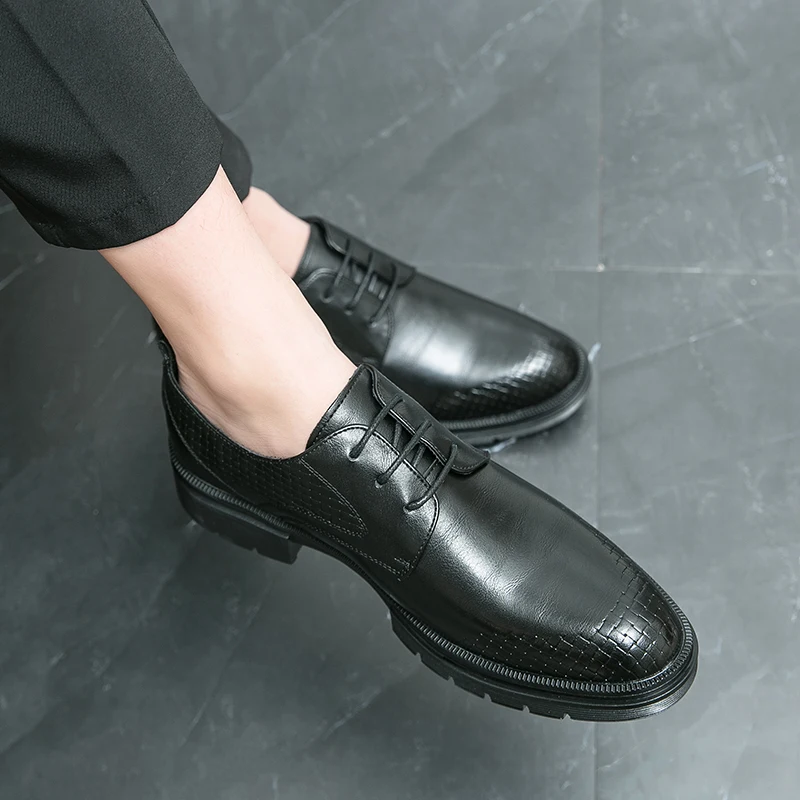

British style trendy fashion versatile indentation thick sole wear-resistant business casual formal attire grooms wedding shoes