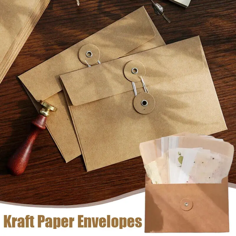 10pcs Kraft Paper Envelopes with Button String Tie Greeting Cards Letter Cover Multifunctional Paper Envelope Card Envelopes