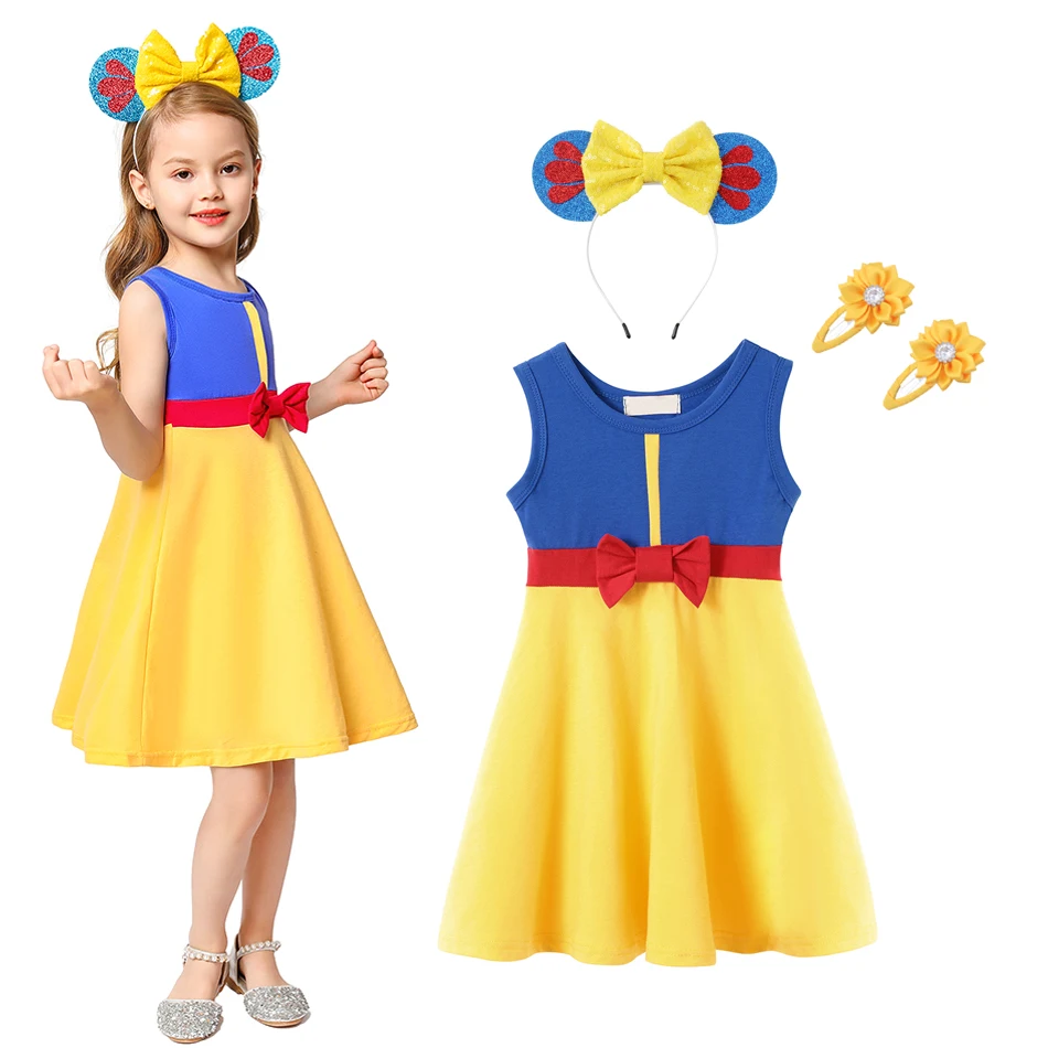 Disney Girls Princess Dress Mickey Mouse Frozen Elsa Clothes Kids Cotton Carnival Birthday Moana Children Costume For 1-7 Years