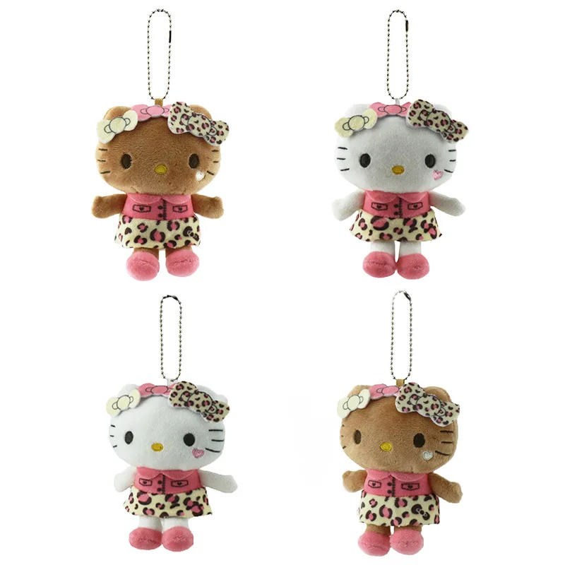 12 سنتيمتر سانريو أسود أبيض الجلد مرحبا كيتي ليوبارد طباعة لينة أفخم ملء دمية على ظهره معلقة المفاتيح سيارة الديكور فتاة هدية #1