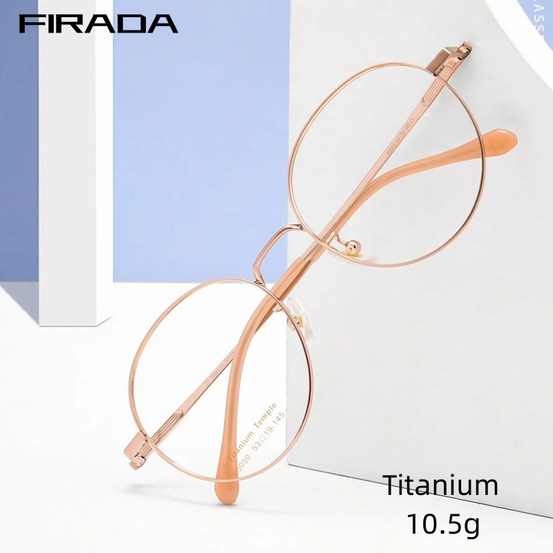 

FIRADA Fashion Luxury Eyeglasses Women Vintage Round Titanium Eyewear Myopia Optical Prescription Glasses Frame For Men K5050T