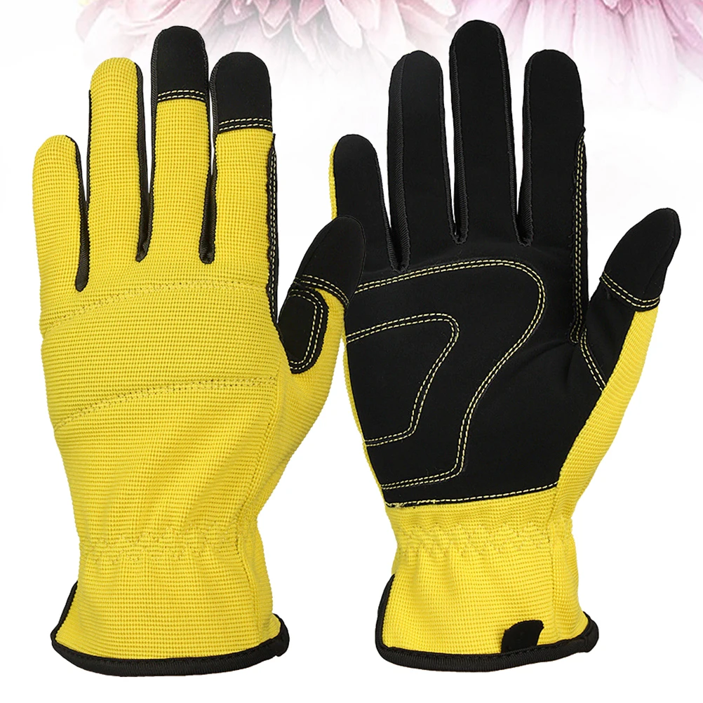 

1 Pair Gardening Premium Protective Work Gloves Reusable Anti-Slip Yard Gloves For Planting Repair Driving Safety Size L Yellow