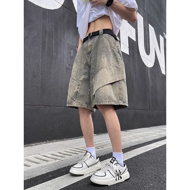 

Mens Washed Cargo Denim Shorts Casual Loose Wide Leg Baggy Jean Shorts Streetwear