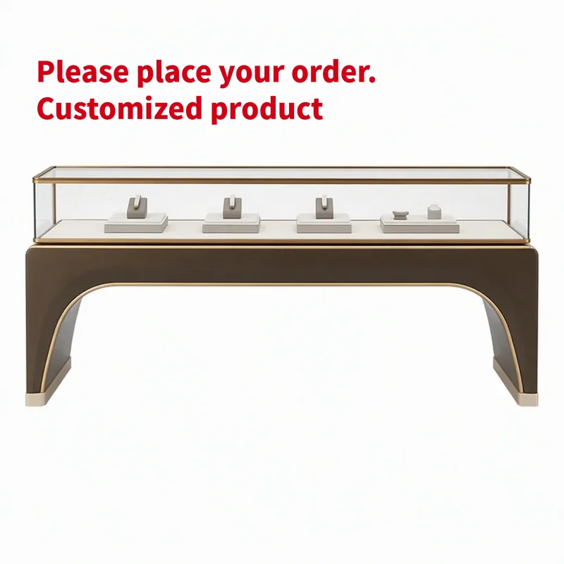 custom.Light Wood Tone Glass Jewelry Showcase LED Lit Display Jewelry Store Custom Distributor