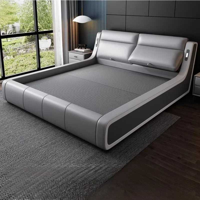 Marco de Cama ergonómico moderno tamaño King, almacenamiento elegante, Comferter italiano, Cama de cuero, organizador doble, Cama, muebles de patio trasero