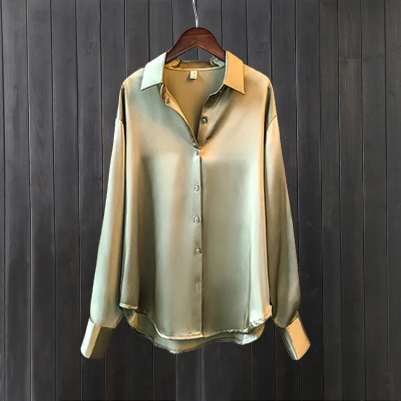 

Шелковая женская блузка с длинным рукавом, свободного кроя, из полиэфирного волокна, с защитой от солнца, простой дизайн, летняя коллекция, производство Китай