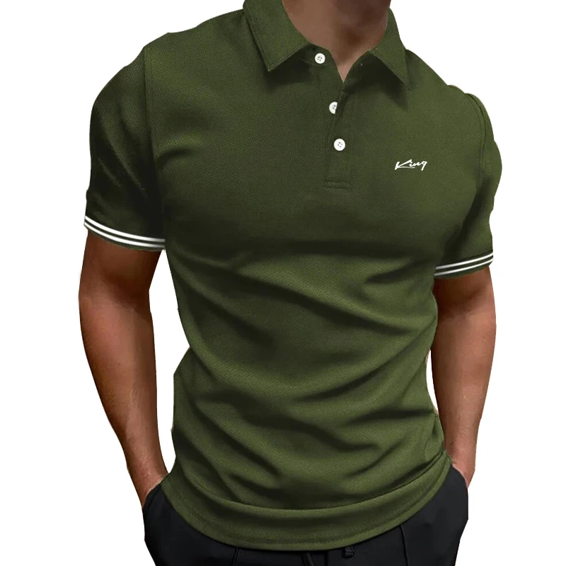Polo de Manga Corta para Hombre, Color Oscuro, Ropa de Verano para Exteriores con Patrón de Rayas Horizontales, Camisa Casual Diaria con Logotipo