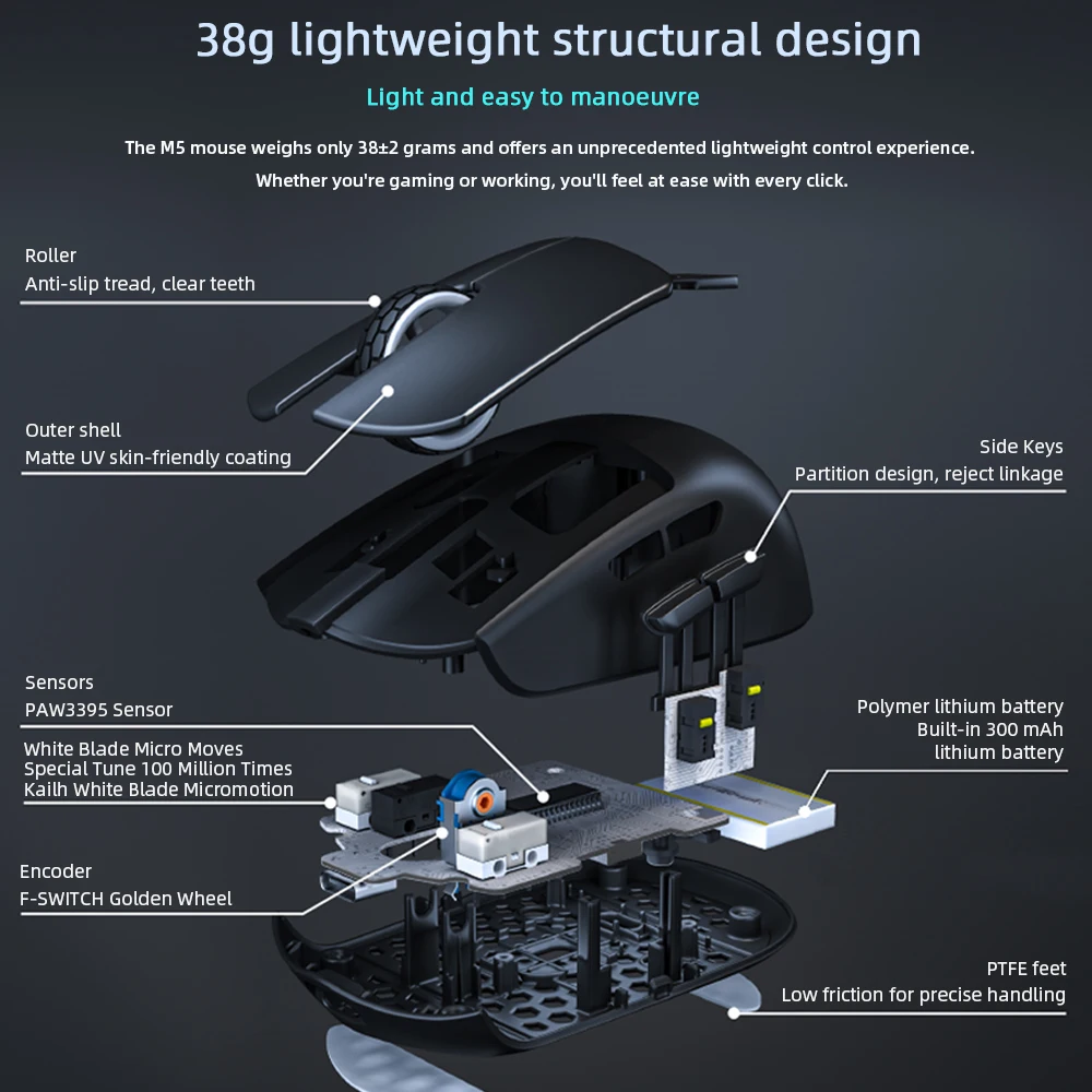 Imagem -04 - Darmoshark-mouse para Jogos E-sports 4k 8k sem Fio Bluetooth Tri-mode 26k Dpi Óptico Pam3395 N52840 para Computador e Laptop