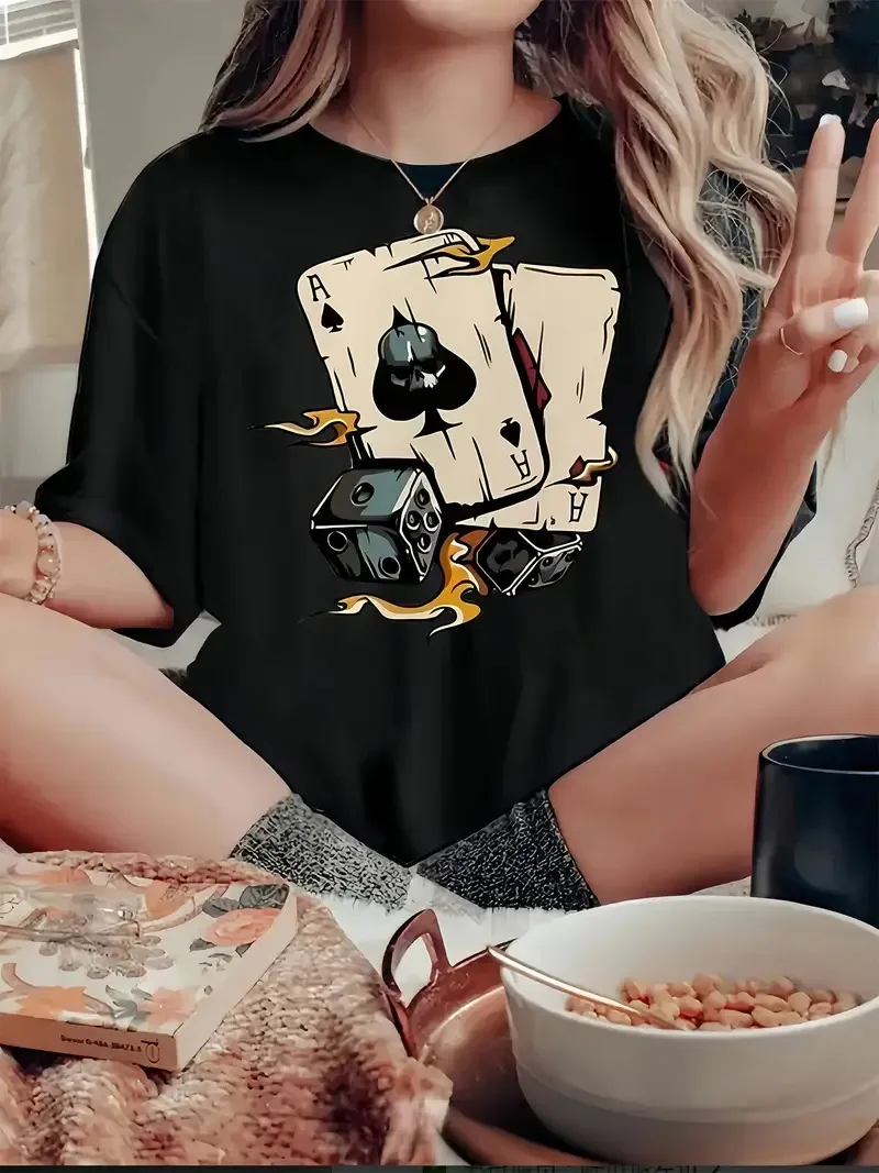 

Chic Ace Spades Poker Graphic Printing Autumn and Winter Pure Cotton t shirt for Men and Women Outdoor Street Sports Training