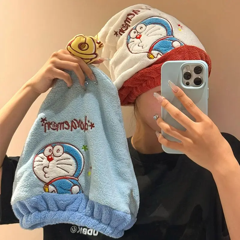 Doraemon Cartoon Thickened Plush Embroidery Dry Hair Cap Absorb Water Quick-Dry Towel Cute Student Reward Friend's Holiday Gift