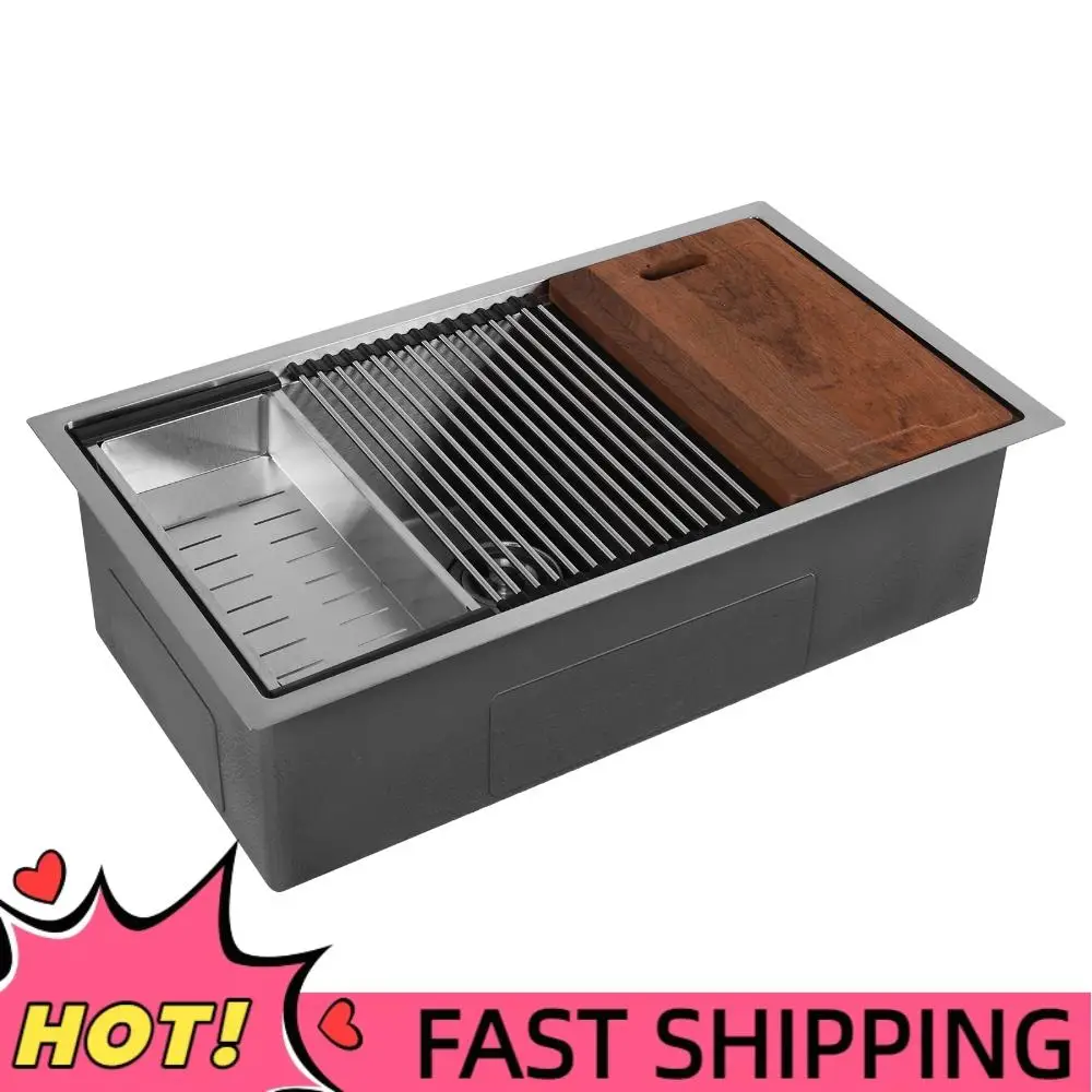 

16 Gauge Undermount Kitchen Sink Stainless Steel 30/33 Inch Built-in Kitchen Sink with Accessories Single Bowl Ledge Workstation