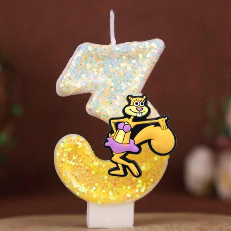 Cute Spongebob Candle Number 0-9 Kids Birthday Cake Decoration Supplies Cute Cartoon Anime Party Accessories Supplies