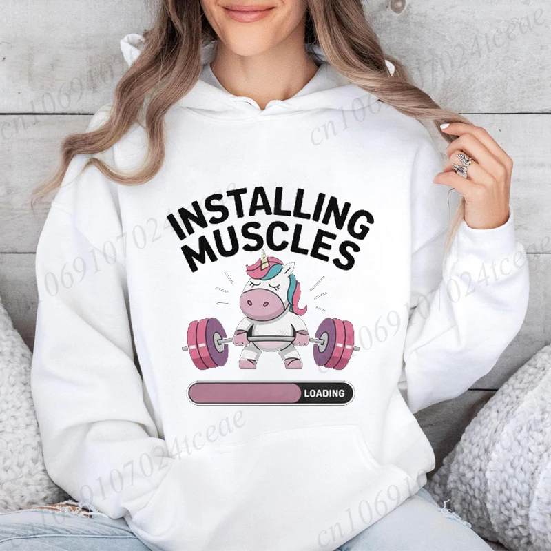 Installation des Muscles sweat à capuche pour femme mode décontracté sweats à capuche drôle gymnase licorne conception sweats Fitness entraînement Harajuku sweat