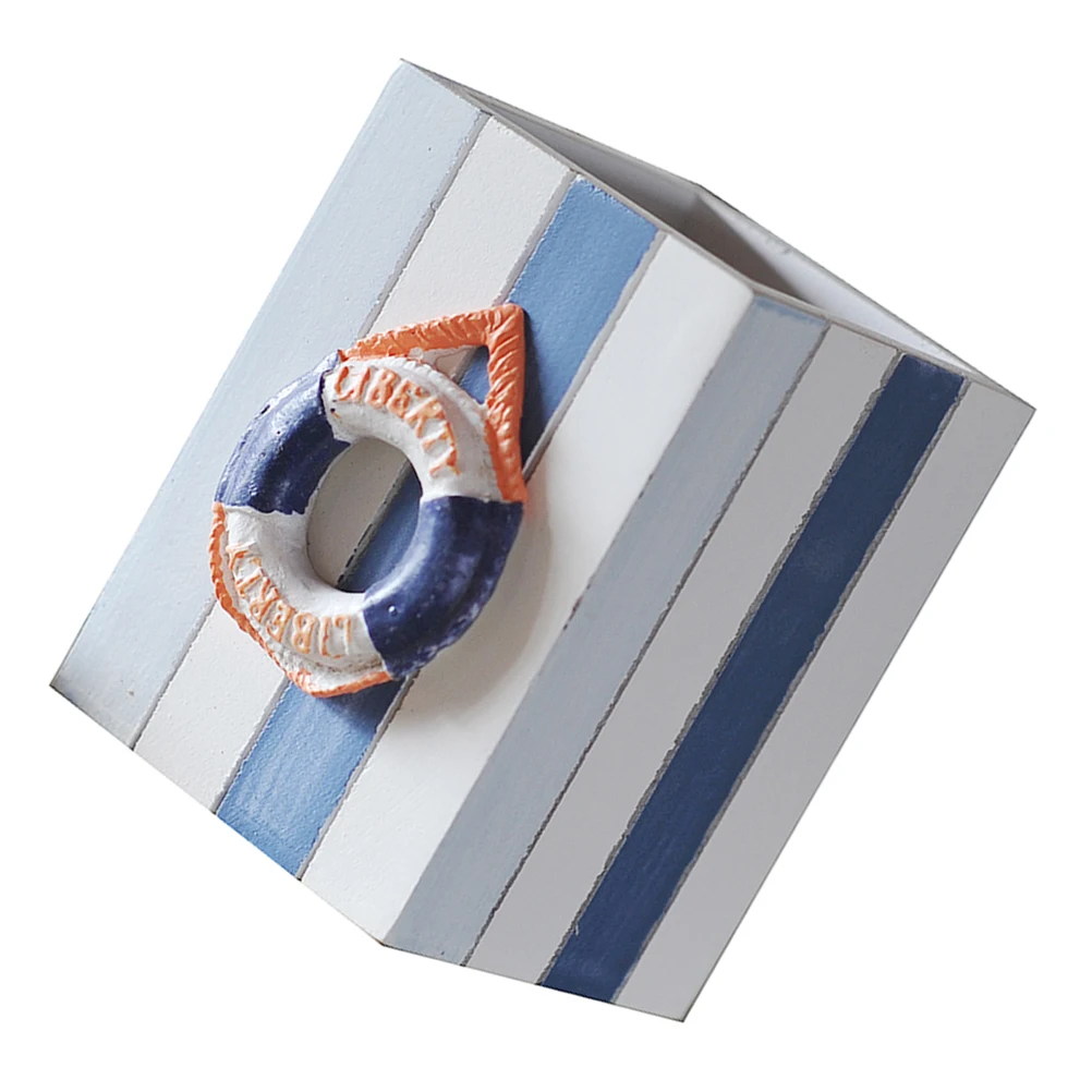 

s Striped Ocean Pen Holder Mediterranean Style Student Desk ganizer Wooden Pencil Holder Desk Clutter Storage Practical