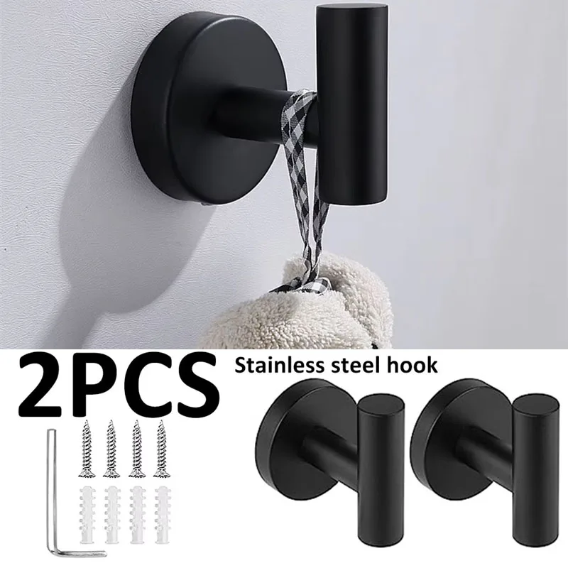 

2pcs Stainless Steel Bathroom Towel Rack Household Coat Robe Drill Hole Hooks Wall Mounted Kitchen Dishcloth Hook Hardware