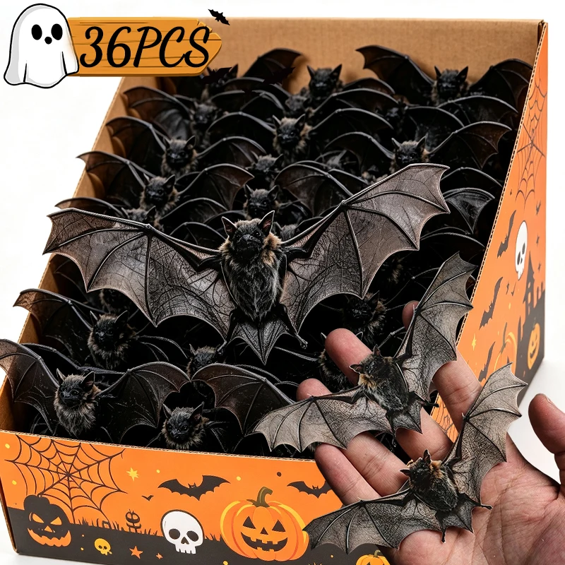 12/36er-Pack 3D-Wandsticker mit fliegenden Fledermäusen, realistische PVC-Halloween-Dekorationen, gruselige Fledermäuse für Fenster, Türen, Zuhause, Partys, gruselige Dekoartikel – Detail 2