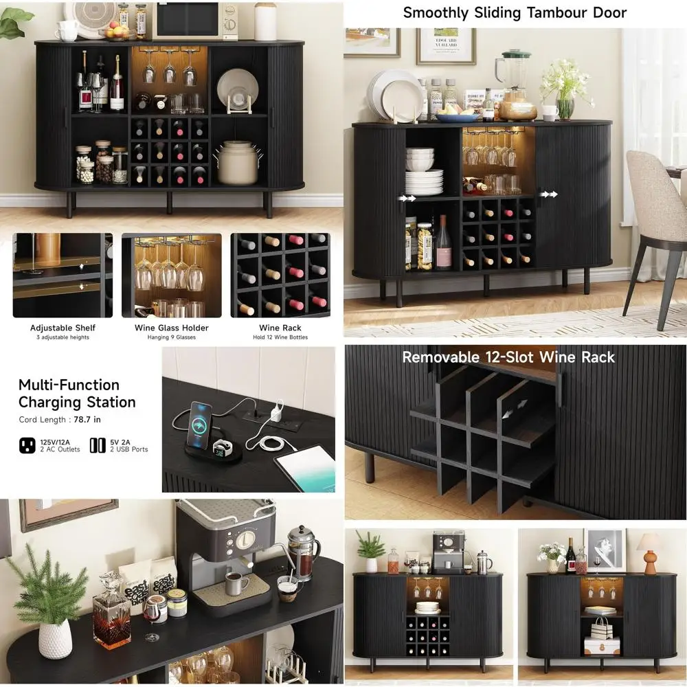 

Современный шкаф для черного вина 55 со светодиодной подсветкой, местом для хранения спиртных напитков и держателем для стекла для домашнего бара или кухни