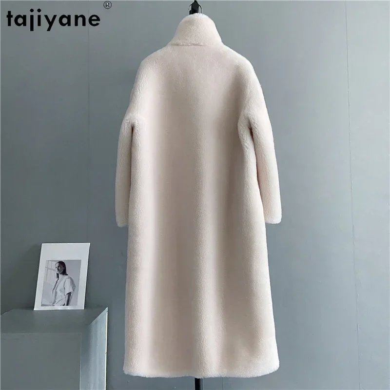 Tajiyane 100% Sheep Shearing Jacket for Women Autumn Winter Elegant Double-breasted Wool Coat Long Fur Coats Roupas Femininas