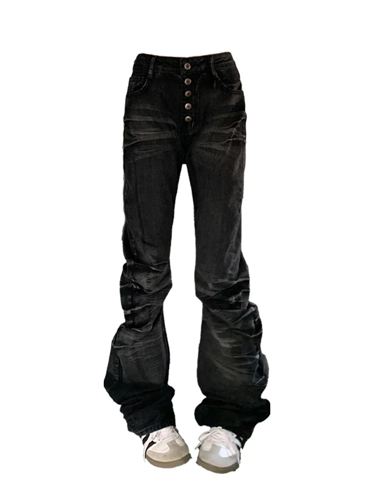 

Женские черные джинсы Y2k, мешковатые эстетические винтажные ковбойские брюки большого размера, уличная одежда в стиле Харадзюку, джинсовые брюки 2000-х годов в стиле эмо, новинка 2023 года