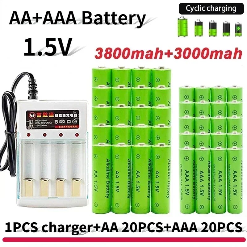 

AA +AAA Battery New 1.5VRechargeableBattery AA3800MAH AAA3000MAH with Charger for LED Flashlight Flashlightorelectronicdevices