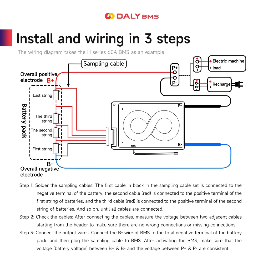DALYBMS Li-ion 7S 24V 10S 36V 13S 48V 20A 40A 60A Батарея с балансом низкой высокотемпературной защиты от отключения Daly BMS
