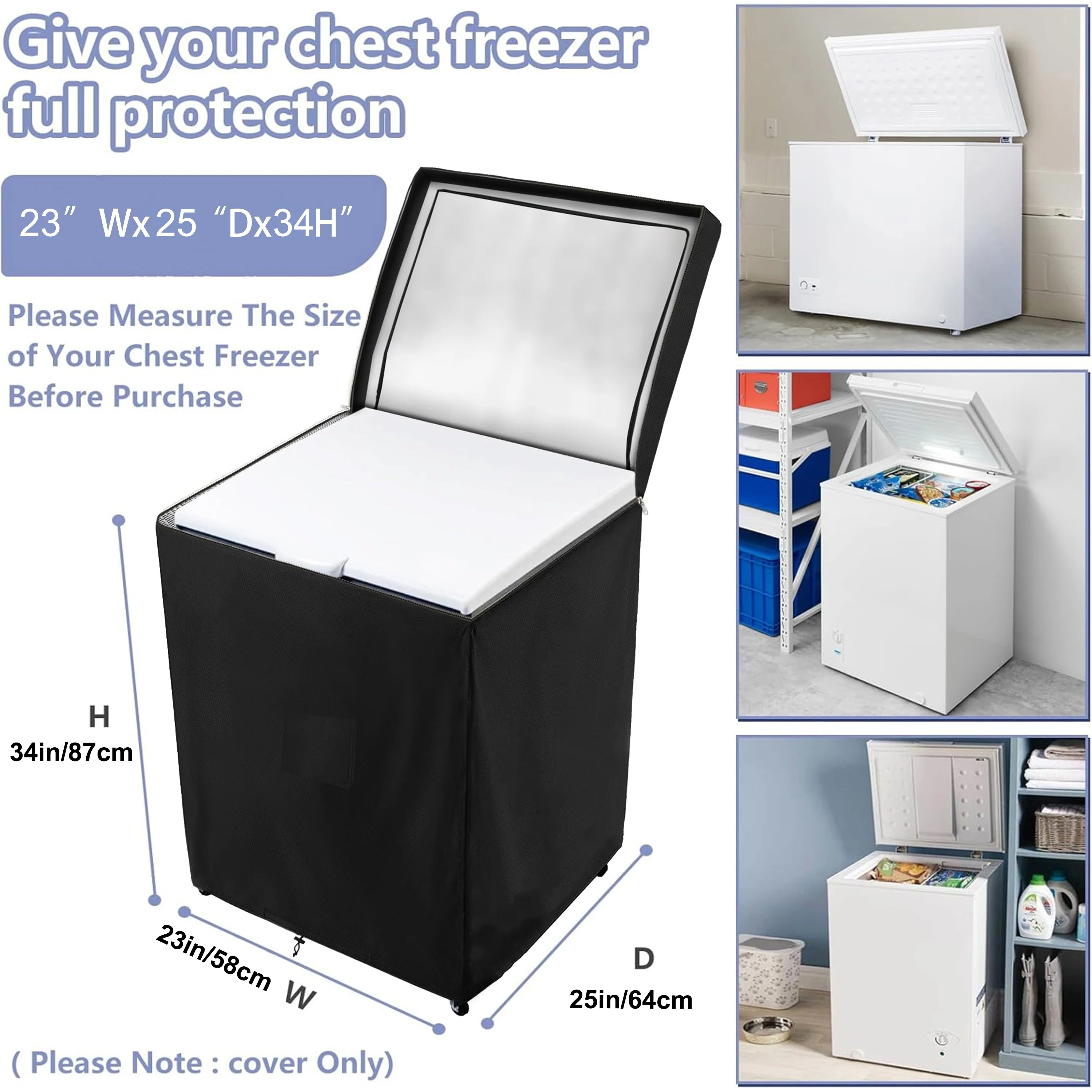 Black outdoor waterproof refrigerator dust cover, durable all-weather protection for upright freezer/beverage cooler with conven