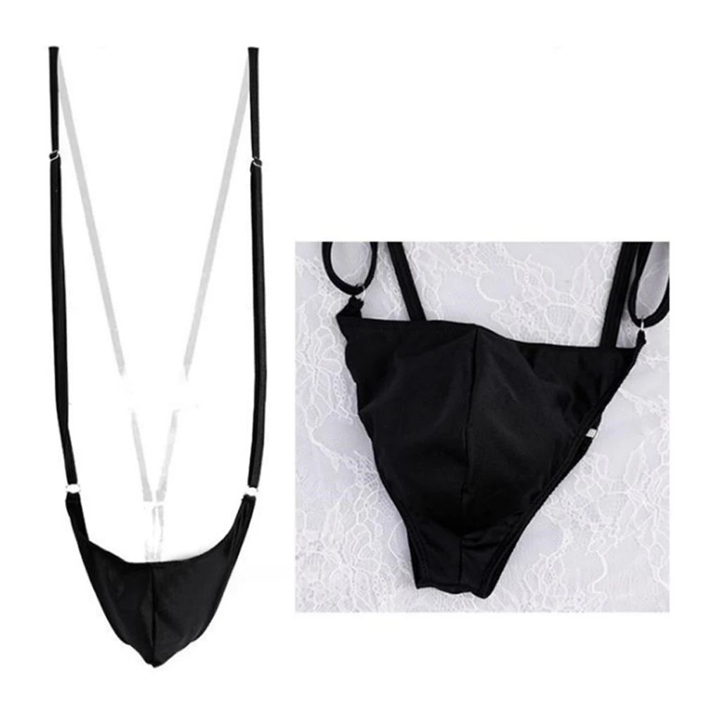 أسود أبيض اللون سراويل الرجال الانتفاخ الحقيبة ثونغ الحمالة الملابس الداخلية حزام قابل للتعديل سيسي g-سلسلة حجم واحد