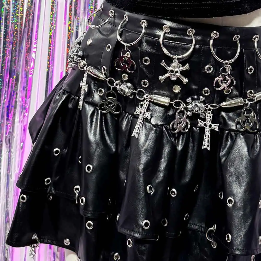 

Cross Harajuku Skull Gothic Skirts Grunge DIY Emo Goth Y2K Vegan Leather Hand Made Eco Teen E-Girls Punk Rock Chain
