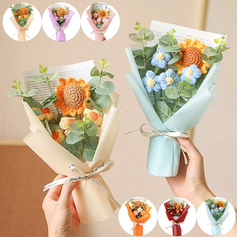 

Creative Eternal Flower Bouquet Handmade Knitted Sunflower Bouquet Gift Bag for Festivals Exquisite Gifts for Family and Friends