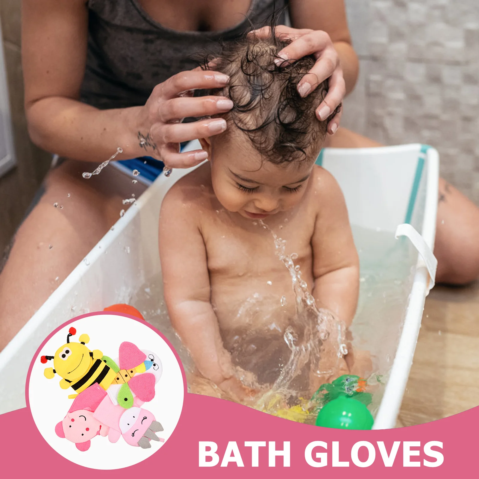 

4Pcs Cartoon Kids Washcloth Gloves Exfoliating Body Scrubber for Back Face Neck Palm Portable Bathing Rubbing Mitt Comfortable