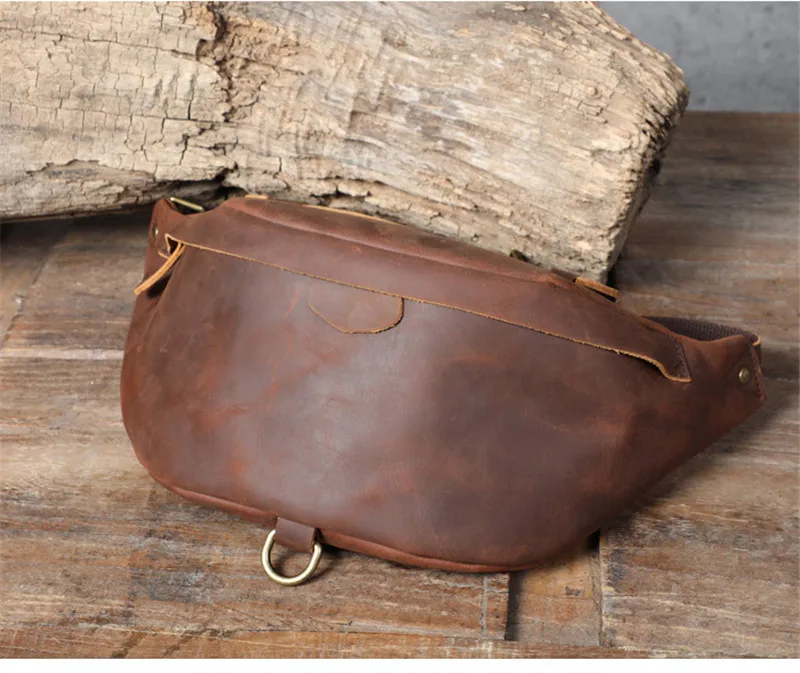 Vintage fashion high quality crazy horse leather men's chest bag simple casual daily outdoor sports real cowhide crossbody bag