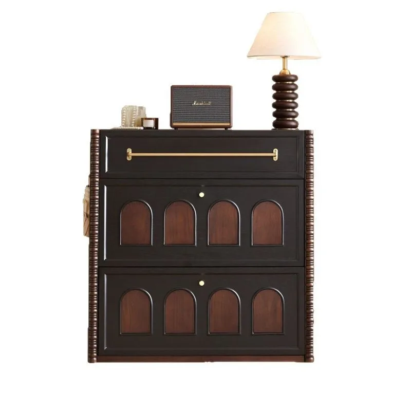 Francês retro madeira maciça casa derrubando balde sapato armário novo 2025 casa medieval porta de armazenamento integrado contra a parede