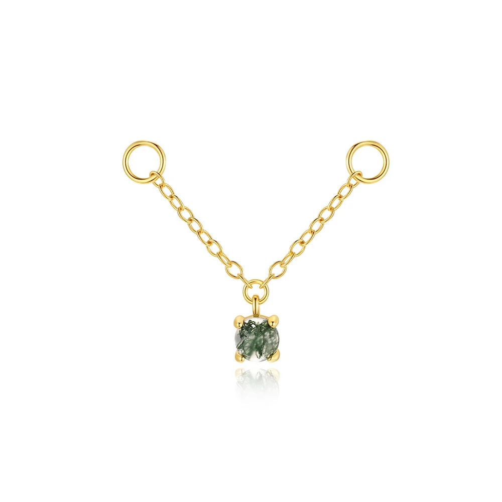 AIDE Wasser Gras Achat 925 Sterling Silber Flachkopf Faden Piercing Ohrring Grünes Moos Piercing Ohr Knochen Ohrring Schmuck 1 Stück