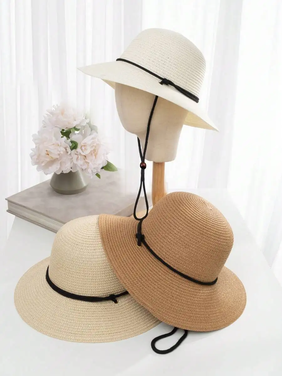 DOMIOURA 1pc Women's Casual Sun Hat With Face Shield, Wide Brim, & Windproof String, Fashionable & Versatile Summer Travel