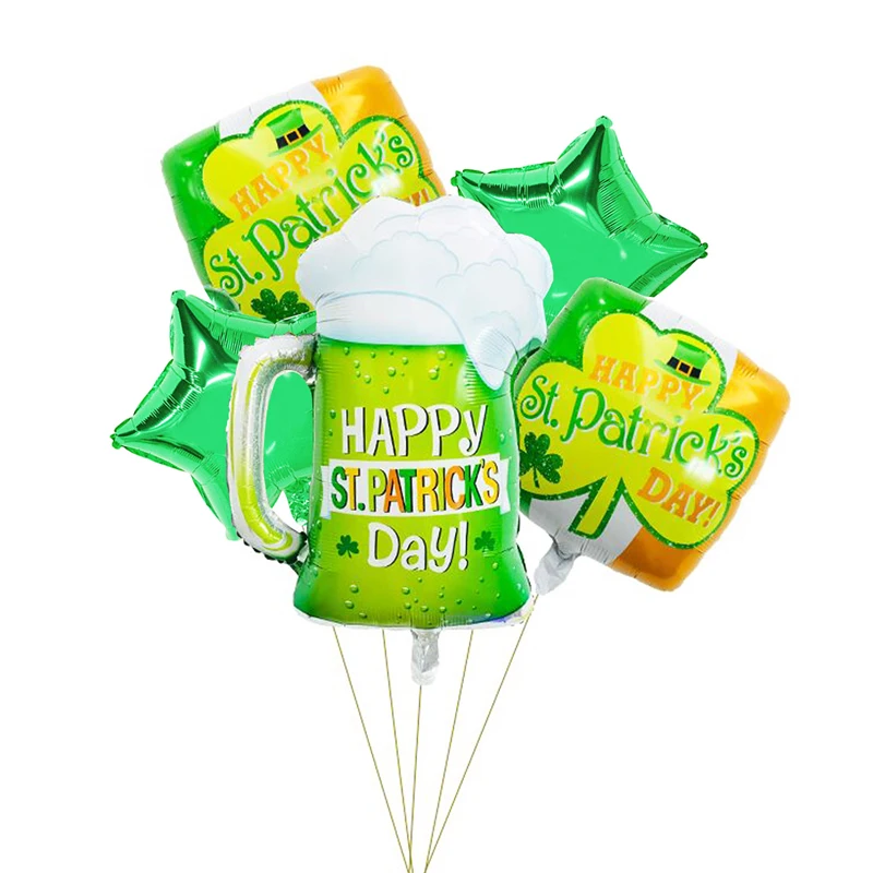 5Pcs Happy St .Patrick's Day Green Shamrock Foil Balloons Patricks Day Party Irish Festival Theme Birthday Home Decor Supplies