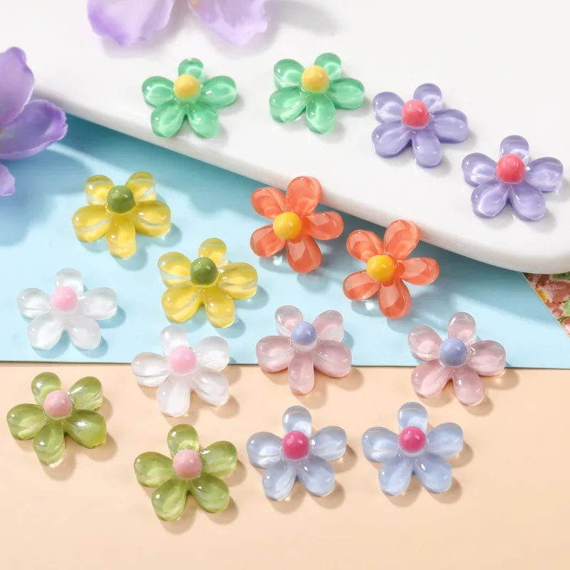 50pcs 19mm Cute Transparent Five-petal Flower Resin Flower Patch Floret Earnail DIY Handmade Accessories Material