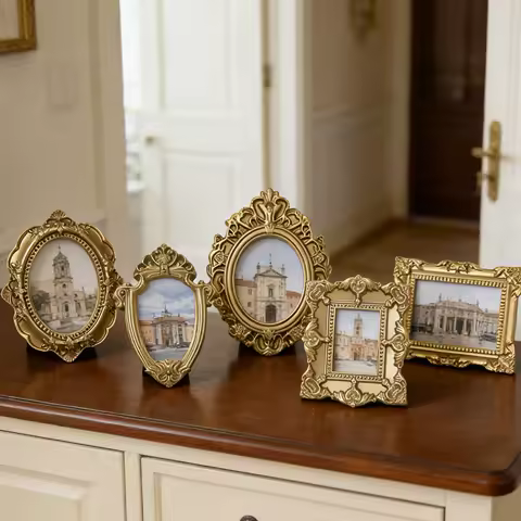 Miniature Picture Frames 5 Pcs Vintage Resin Small Photo Holders for Wall Table Decor Dollhouse Crafts Jewelry Display Gift Idea