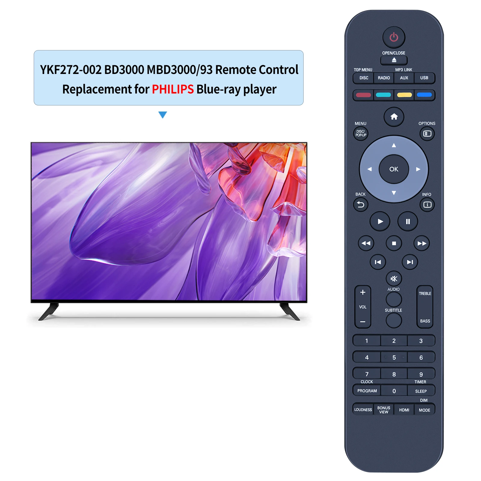 New YKF272-002 Remote Control For Philips BD3000 MBD3000/93 Blu-ray Hi-Fi System