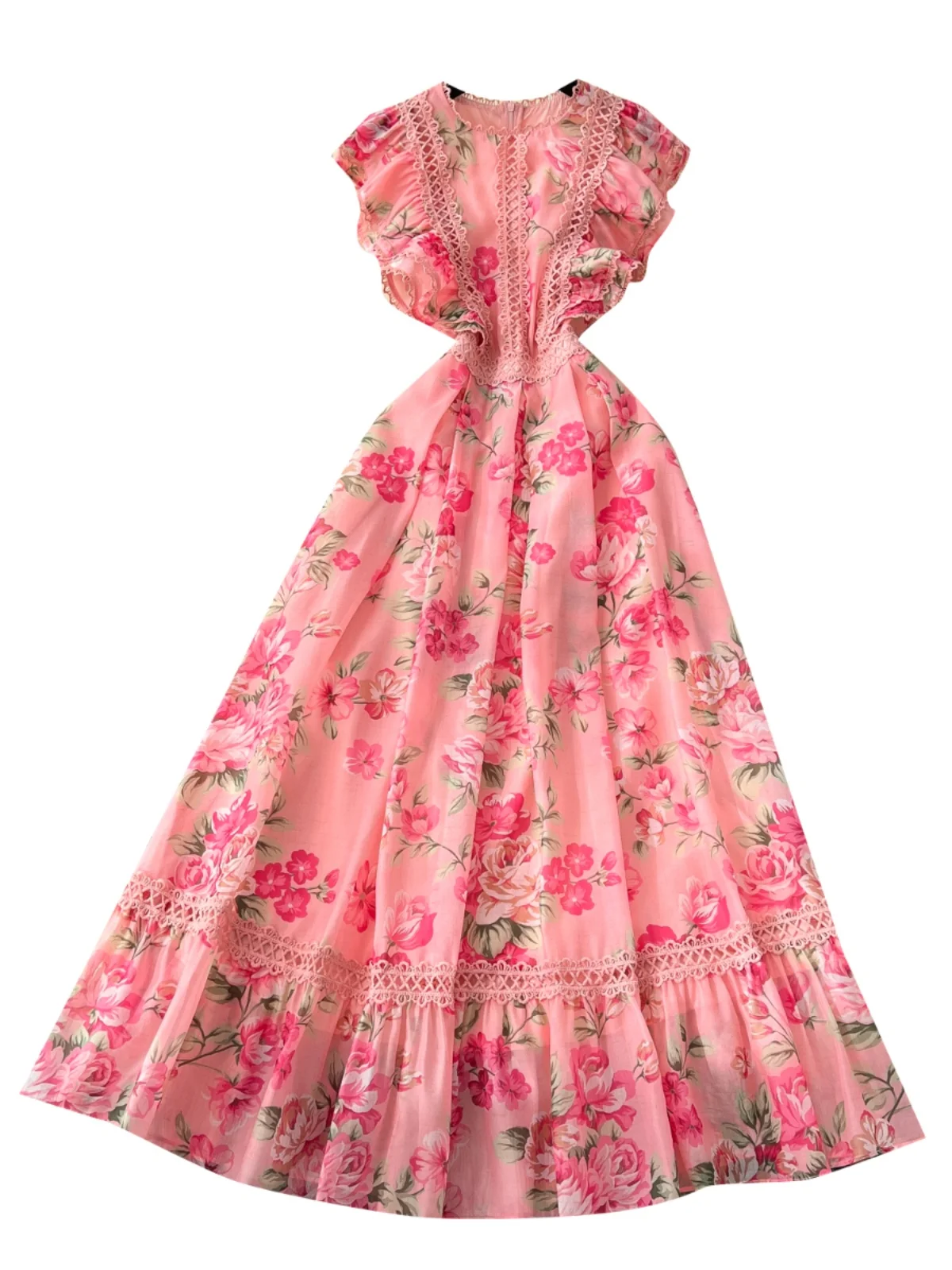 กระโปรงยาวทรงเอเอวสูงลายลูกไม้พิมพ์ลายดอกไม้สไตล์วินเทจสำหรับผู้หญิง เหมาะสำหรับใส่ไปทำงานในฤดูใบไม้ผลิ