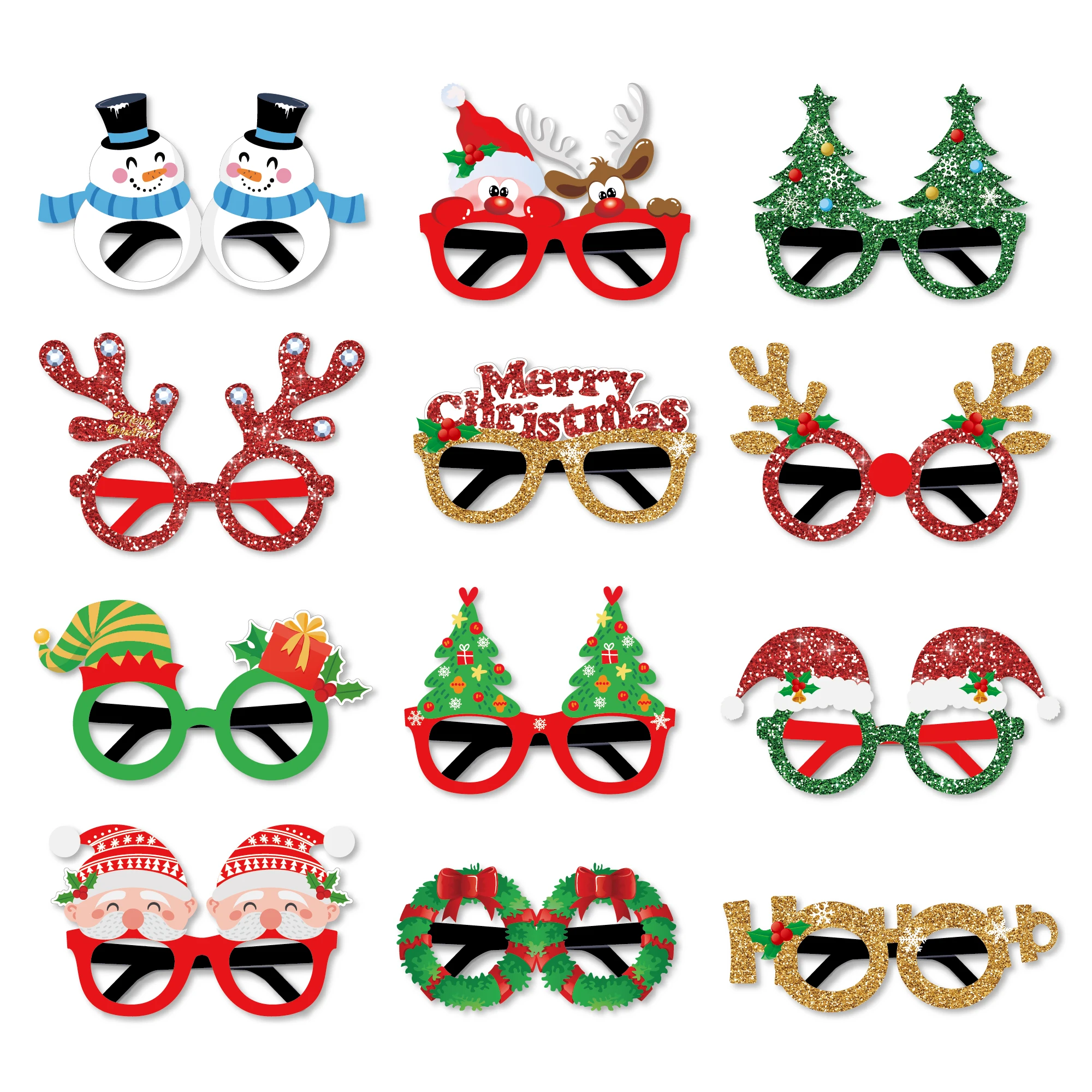 12 stücke Weihnachten Thema Gläser Photo Booth Requisiten Weihnachten Party Dekoration Gläser Maske DIY Fotografie Prop Weihnachten Party Supplies