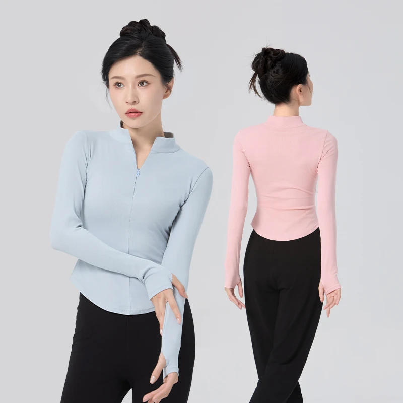 Woman Ballet Tops Stand Collar Tops with Zipper Dance Jacket Long Sleeve Coat Cotton Close-fitting Fitness Tops