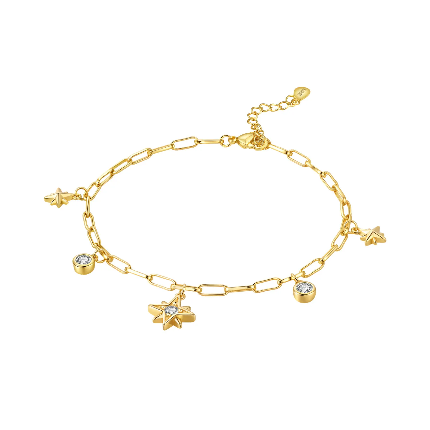PANPOKI S925 Sterling Silber 18K Gold Funkelndes Stern-Armband Kettenglieder Damenarmband Schmuck Party Trendige Jubiläumsgeschenke
