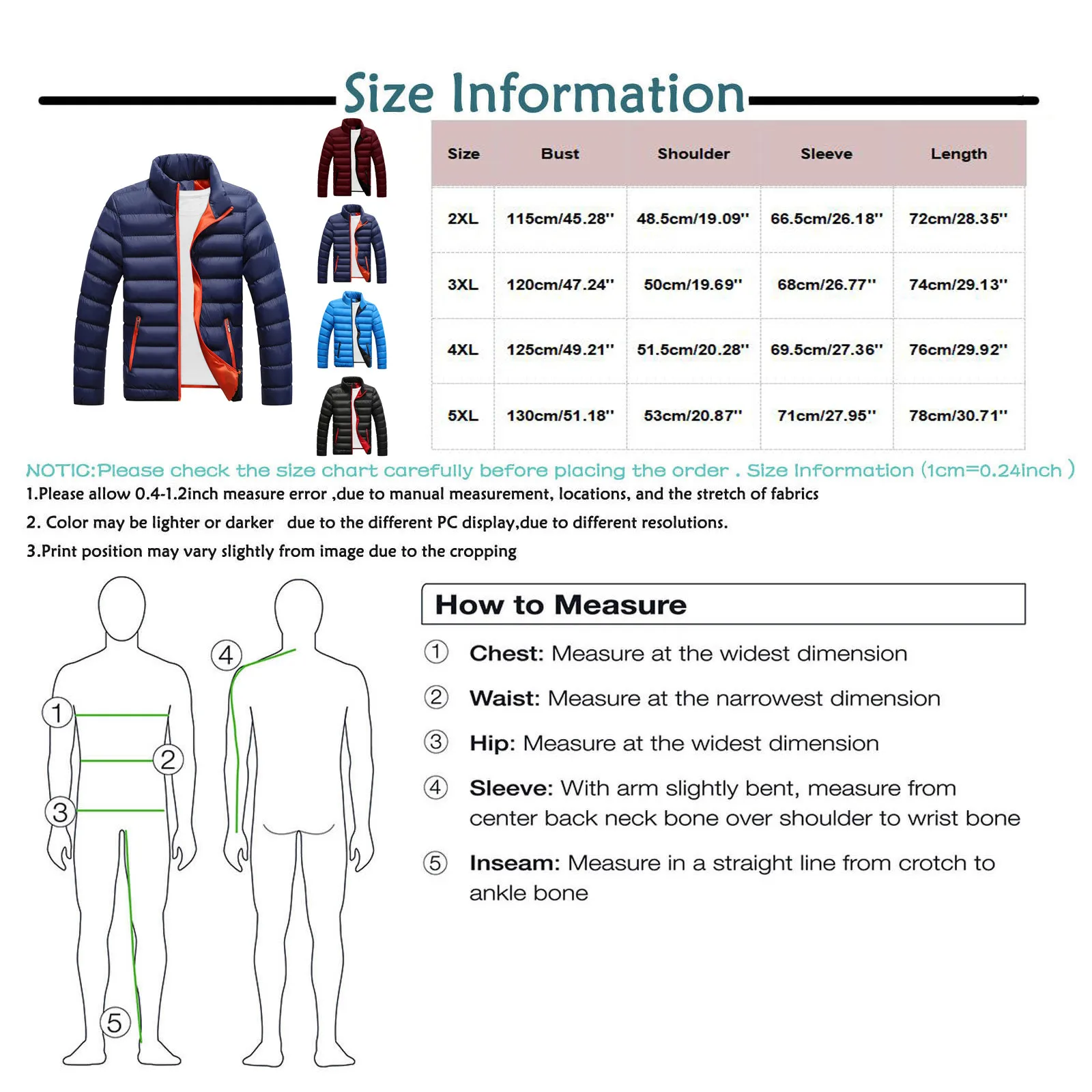 Casual Warm Stand Collar Slim Winter Zip Coat Outwear Jacket Top Blouse Men's Fashion Solid Light Down Jacket Cotton Parkas