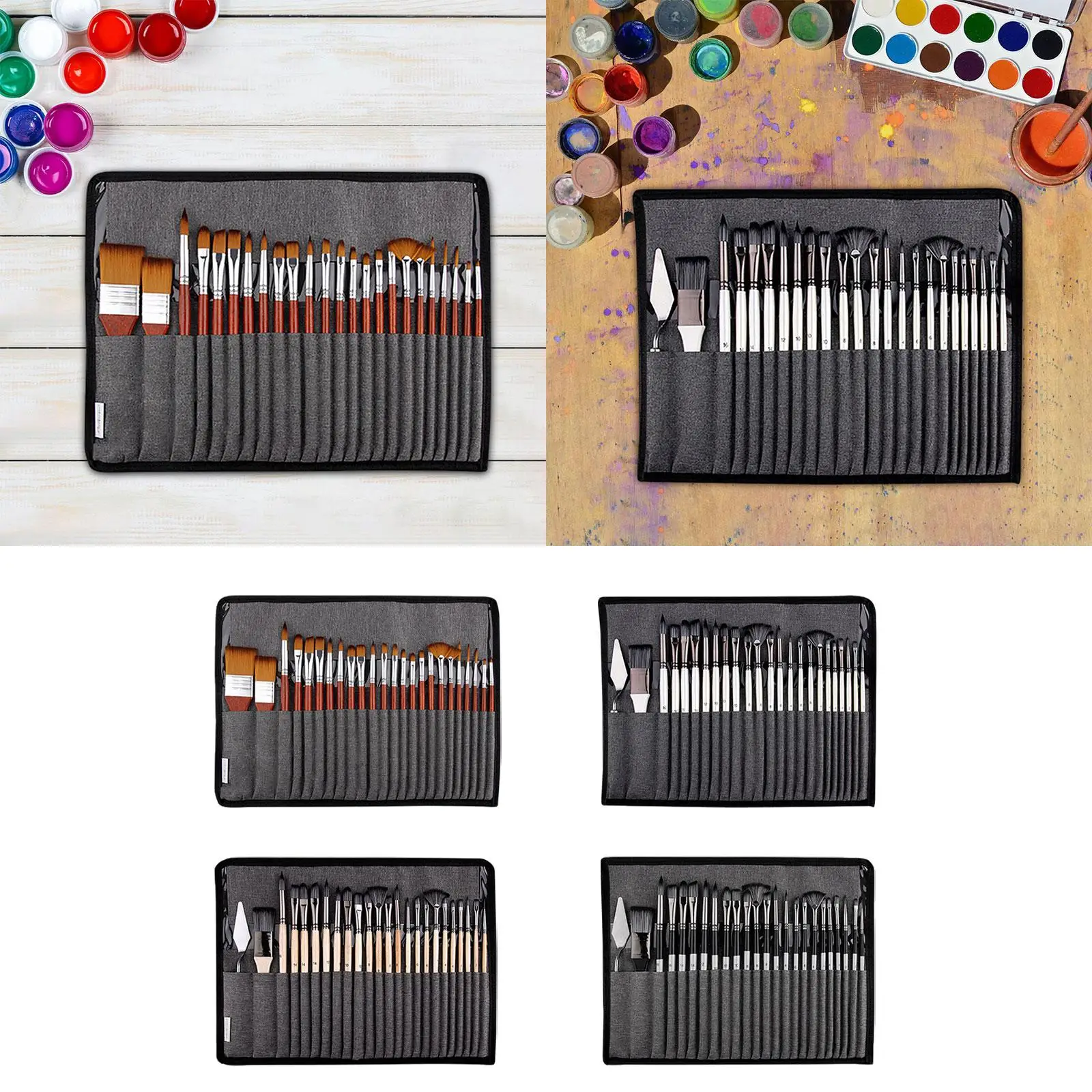 25 Pieces Paint Brush Set Painting Brushes Nylon Hair Easy Cleaning, Watercolor,